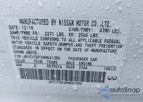 2017 Infiniti Q50 2.0T Base из США, поврежденный, VIN JN1CV7AP2HM641354